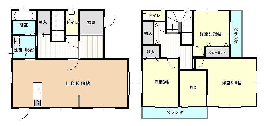 【間取り図】カウンターキッチンで広々リビング全体が見渡せます♪家事をしながら、お子様の様子を見守ることができます♪