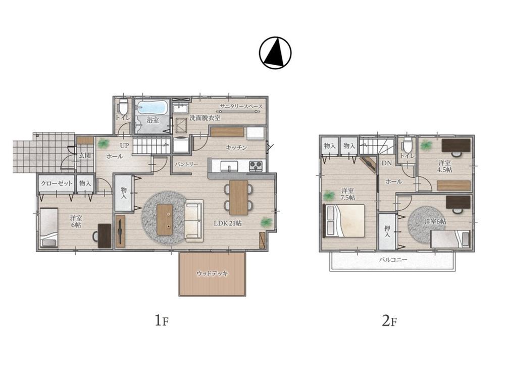 【土地面積202.93m2、建物面積118.35m2】 21帖の広々LDKでゆったりお家時間を過ごせます♪サニタリースペースがあるので雨の日の室内干しも楽ちんです♪